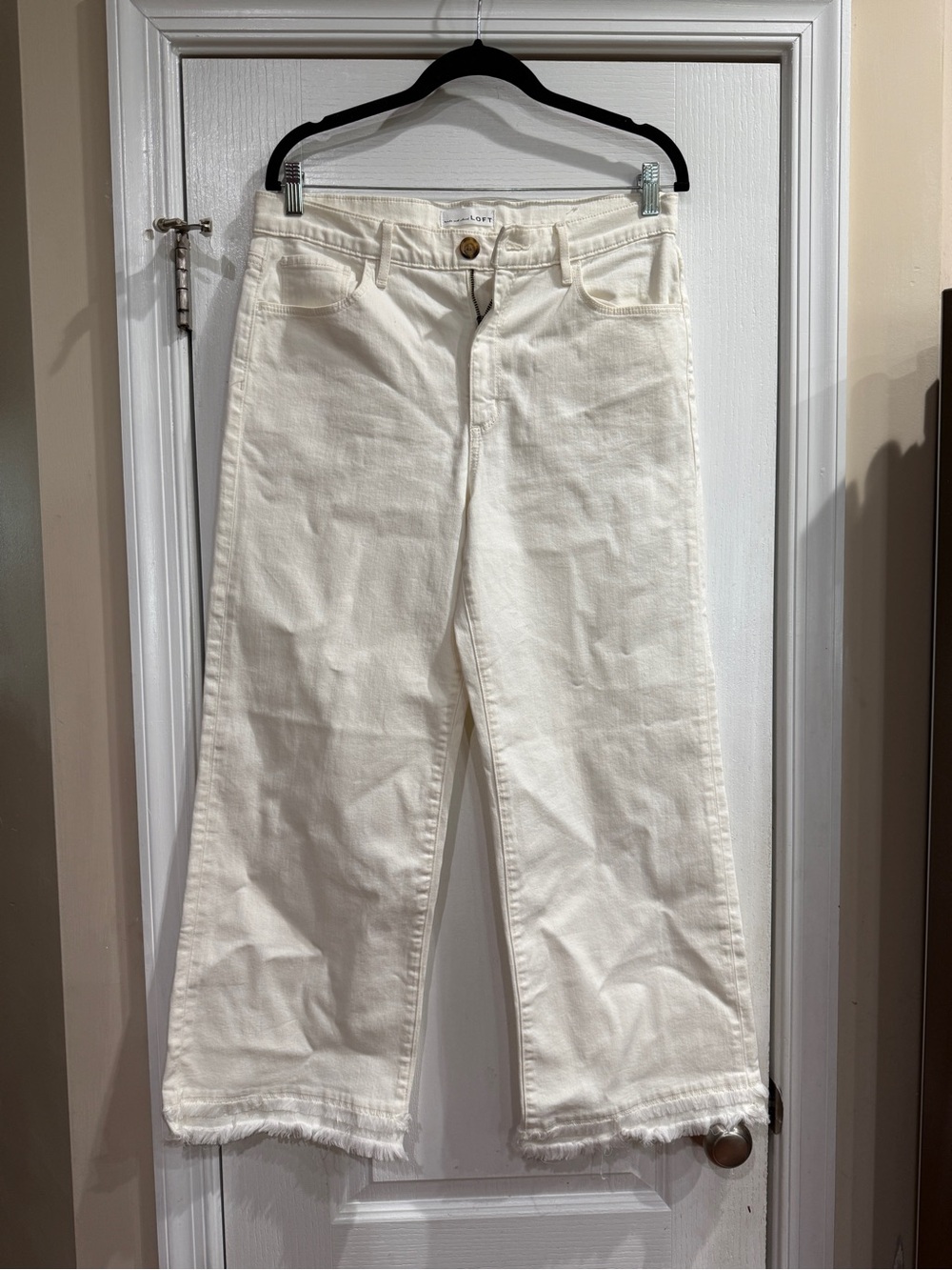 LOFT Cream High-Rise Button Front Wide Leg Jeans